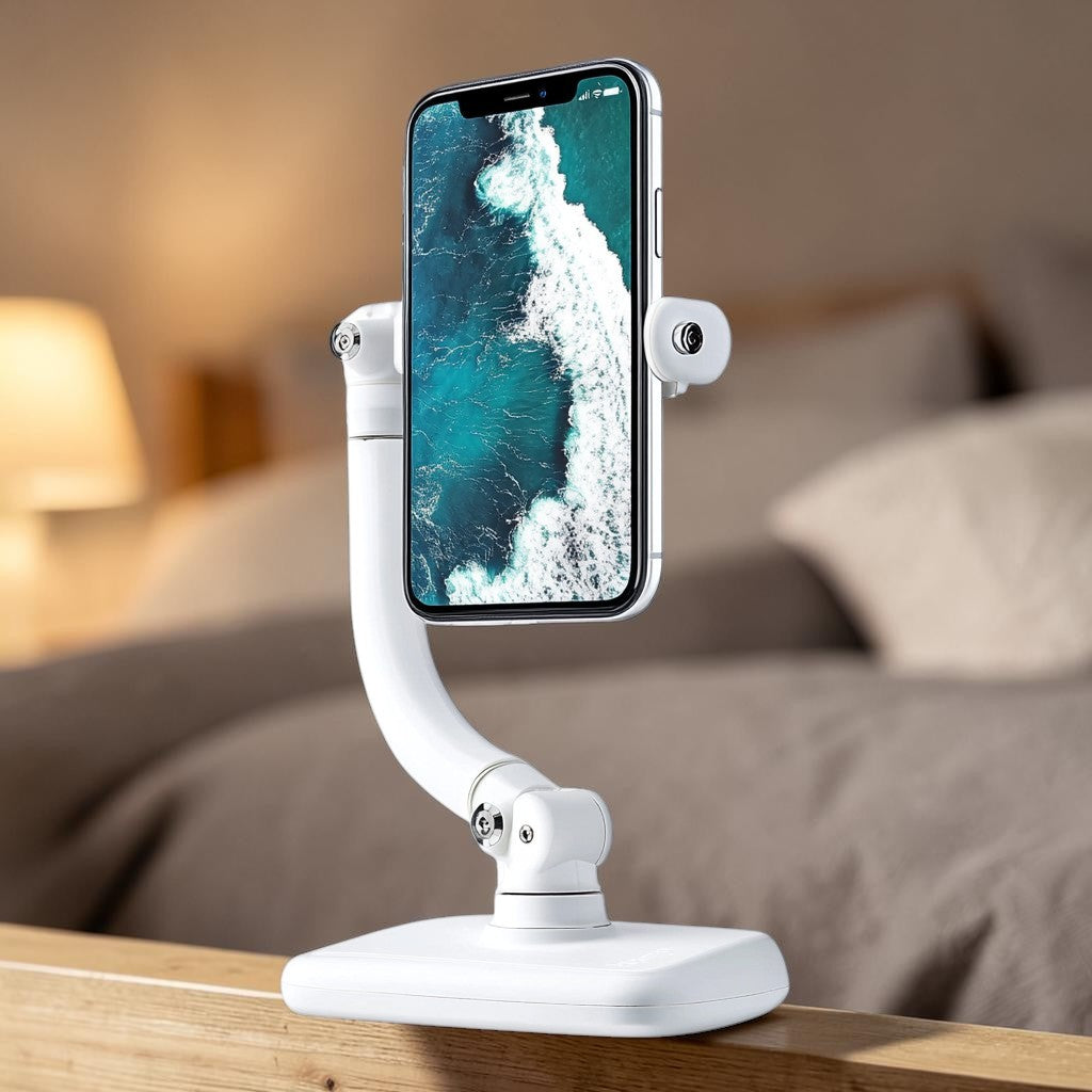 Kedon Gooseneck Phone Holder for Bed - 31.5" Flexible Long Arm Stand - 360 Degree Rotating Clamp - Lazy Bracket for Bedroom, Kitchen & Office - White